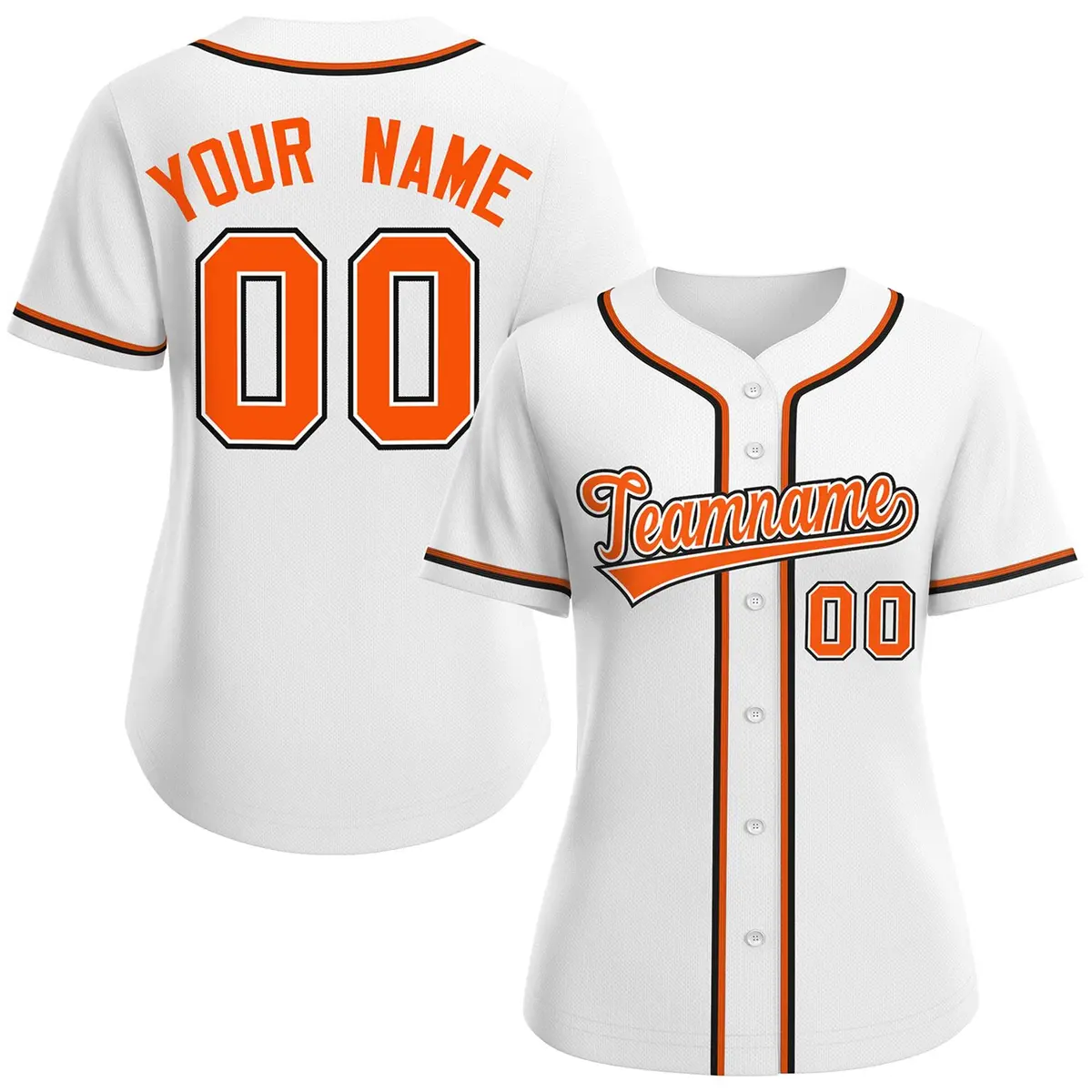 Women's White Orange-White Classic Style Baseball Jersey