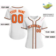 Women's White Orange-White Classic Style Baseball Jersey 2