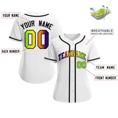 Women's White Purple-Black Gradient Fashion Baseball Jersey 2
