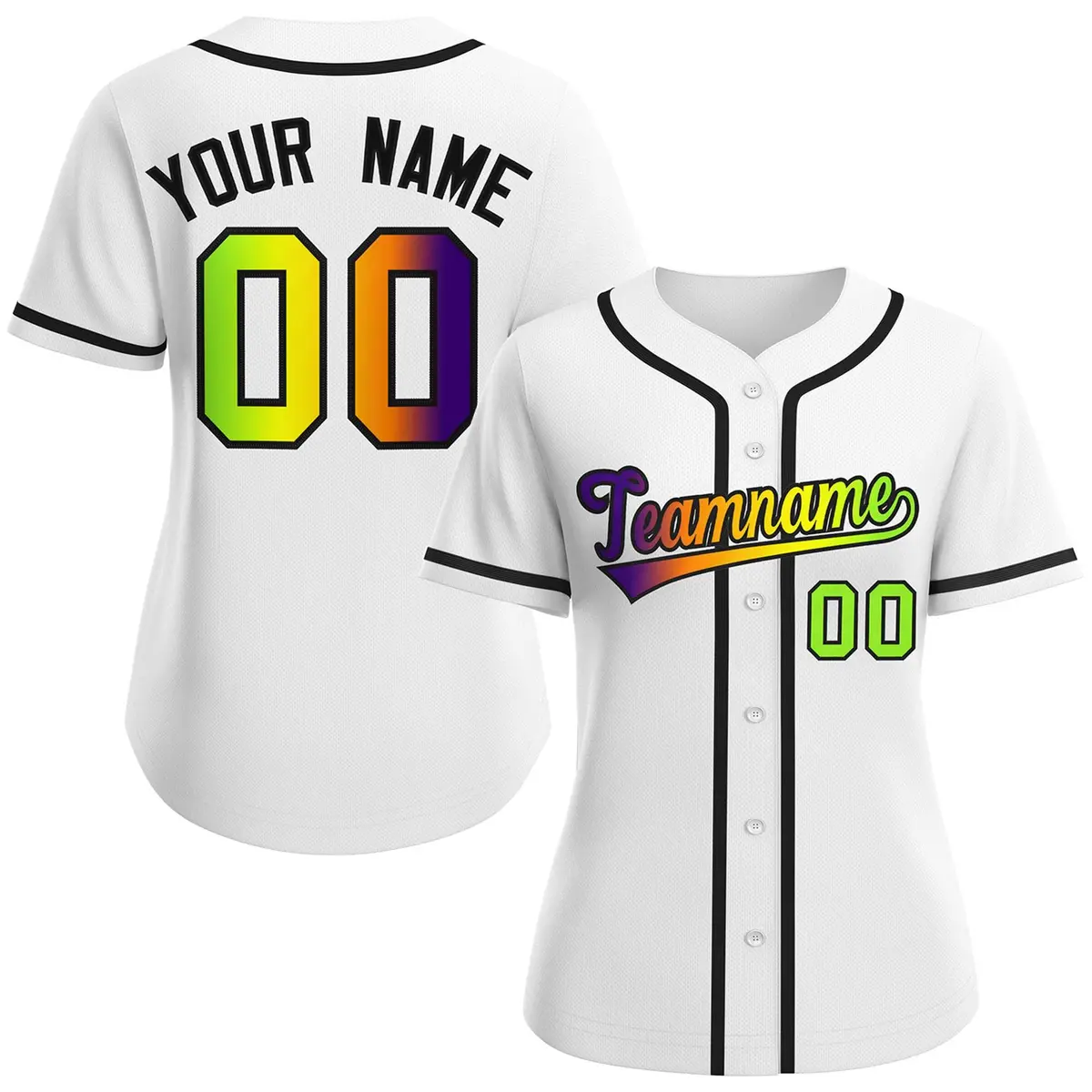 Women's White Purple-Black Gradient Fashion Baseball Jersey
