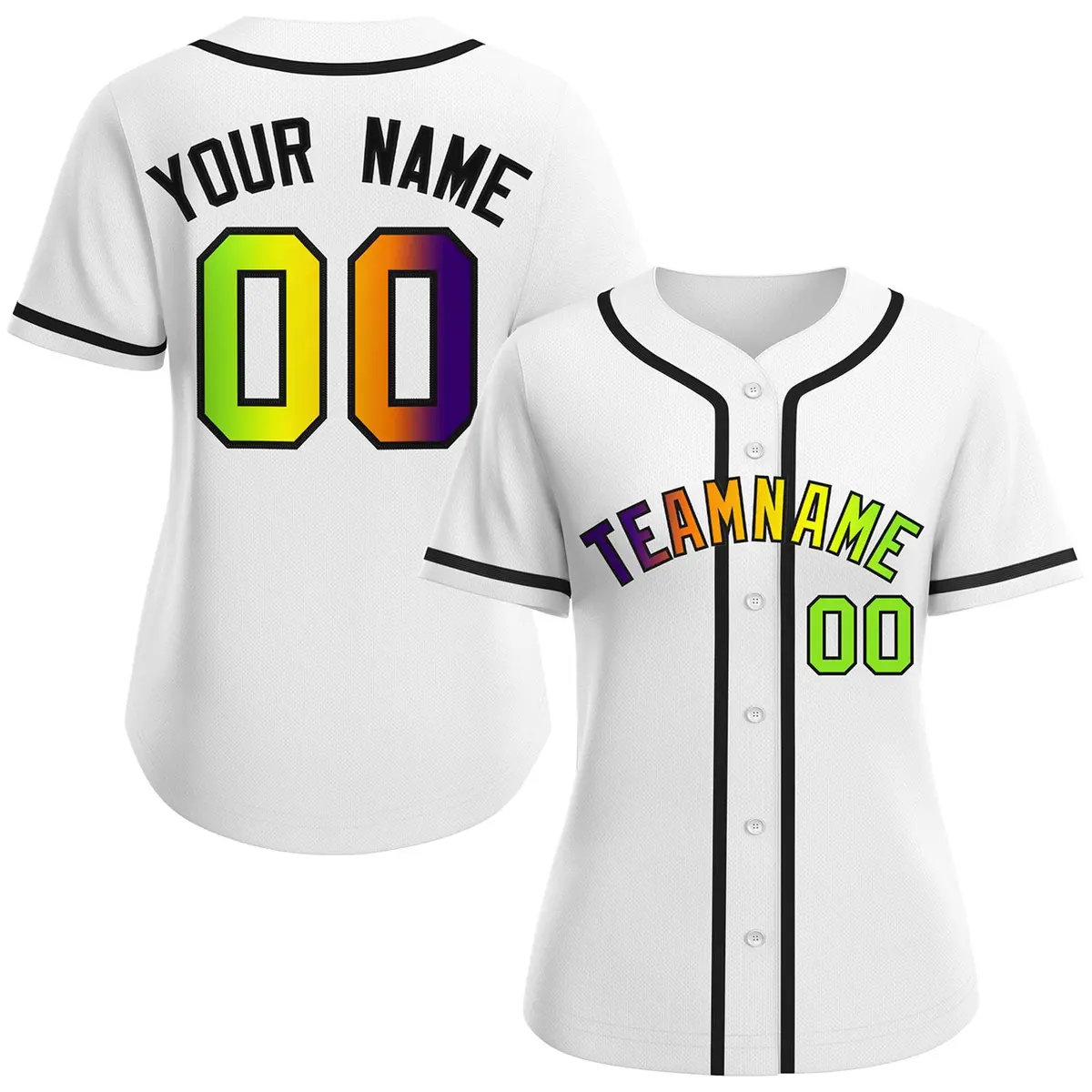 Women's White Purple-Black Gradient Fashion Baseball Jersey
