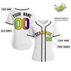 Women's White Purple-Black Gradient Fashion Baseball Jersey 2