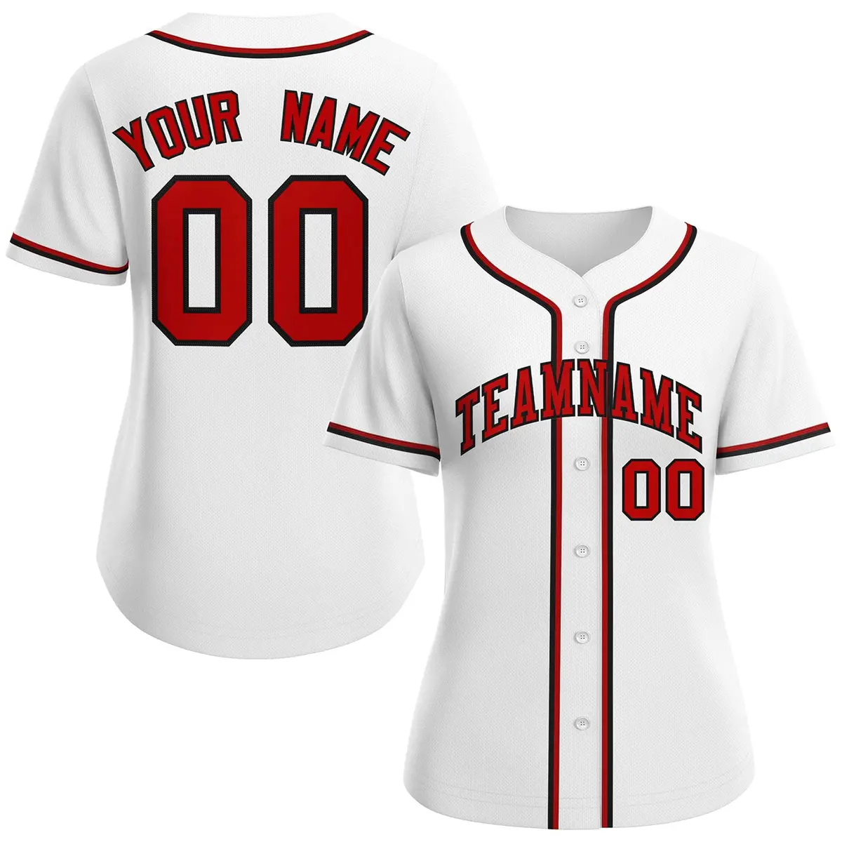 Women's White Red-Black Classic Baseball Jersey