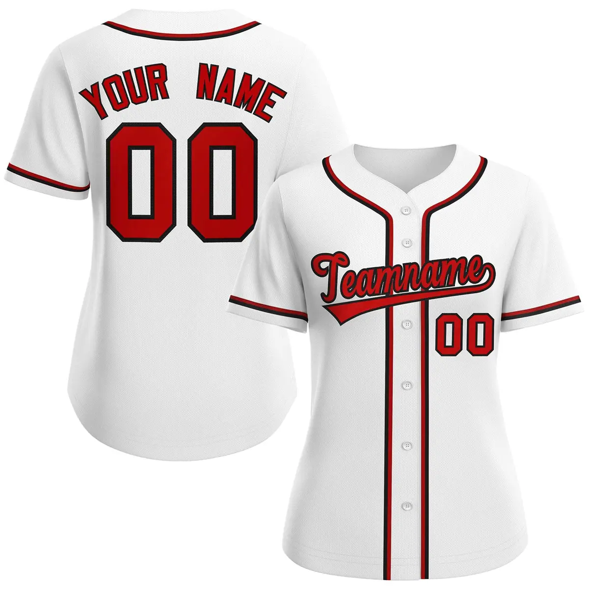 Women's White Red-Black Classic Baseball Jersey