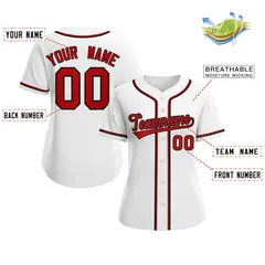 Women's White Red-Black Classic Baseball Jersey 2