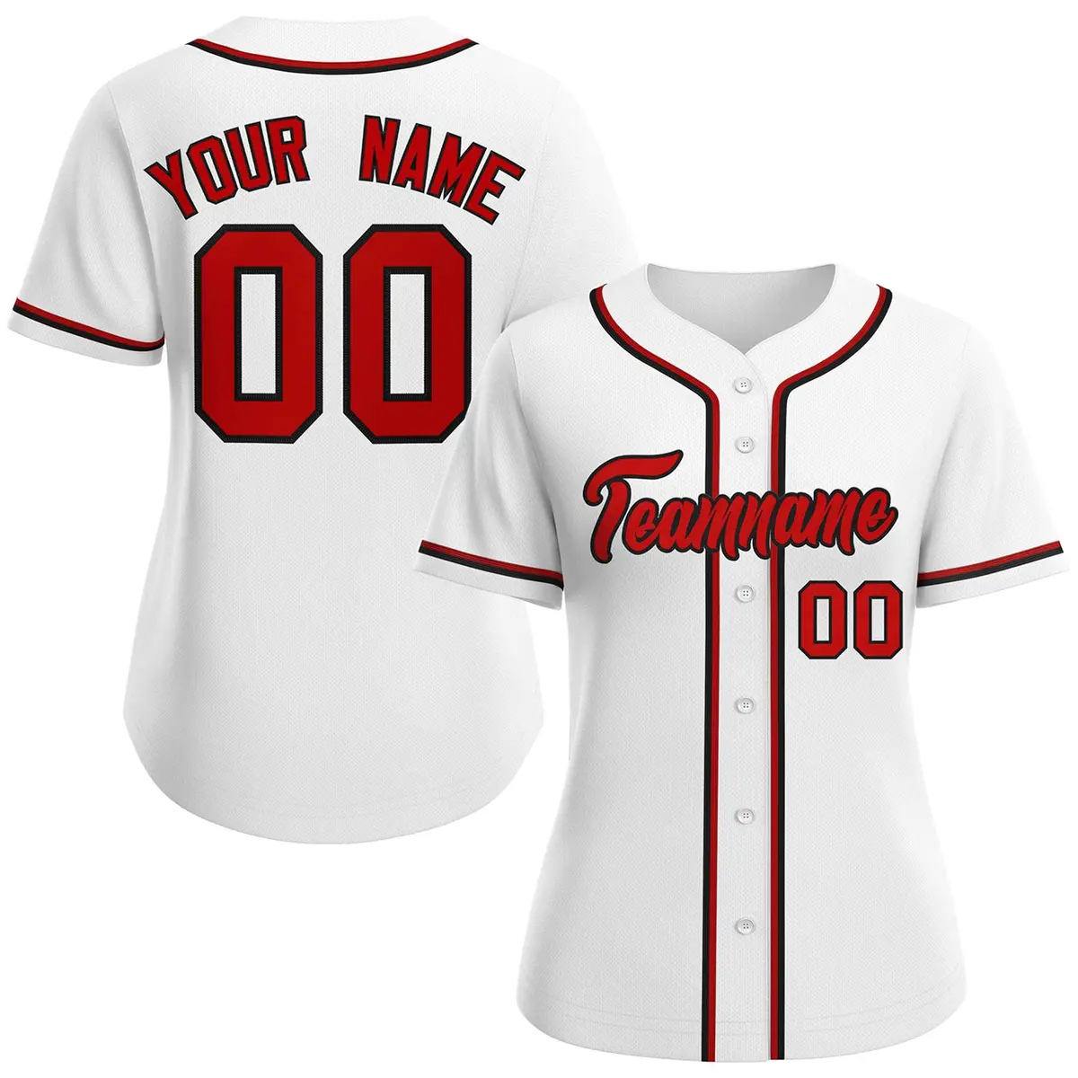 Women's White Red-Black Classic Baseball Jersey