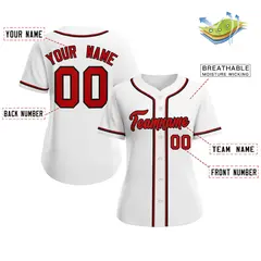 Women's White Red-Black Classic Baseball Jersey 2