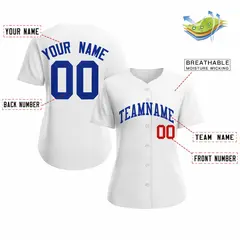 Women's White Royal Classic Style Baseball Jersey 2