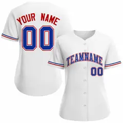 Women's White Royal Classic Style Baseball Jersey 1