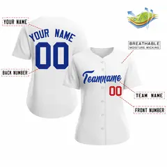 Women's White Royal Classic Style Baseball Jersey 2