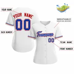 Women's White Royal Classic Style Baseball Jersey 2