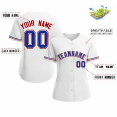 Women's White Royal Classic Style Baseball Jersey 2