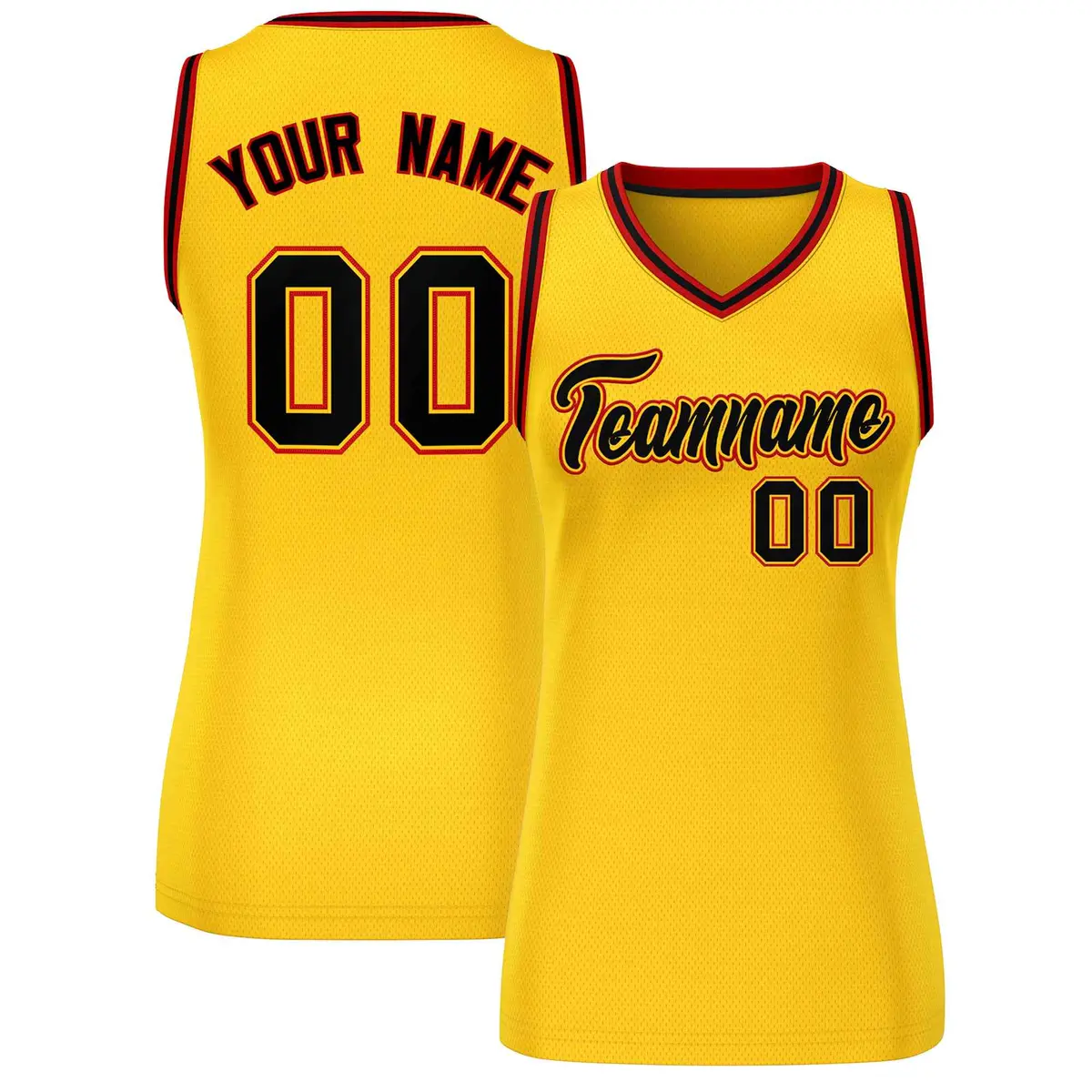Women's Yellow Black-Red Classic Mesh Basketball Jersey