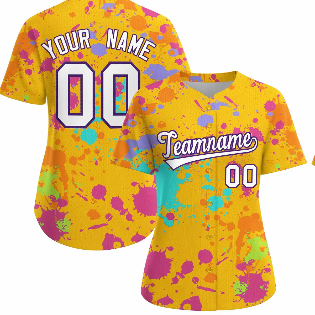 Women's Yellow Graffiti Fashion Baseball Jersey