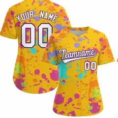 Women's Yellow Graffiti Fashion Baseball Jersey
