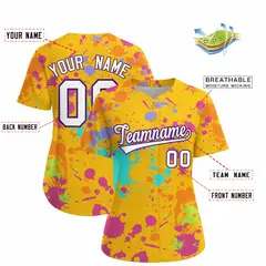 Women's Yellow Graffiti Fashion Baseball Jersey 2