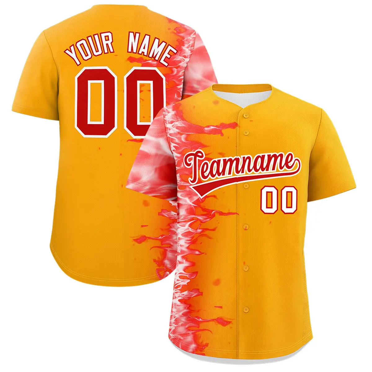 Yellow 3D Flame Design Authentic Baseball Jersey