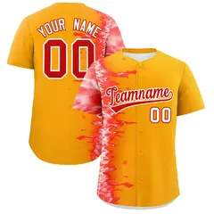 Yellow 3D Flame Design Authentic Baseball Jersey 1