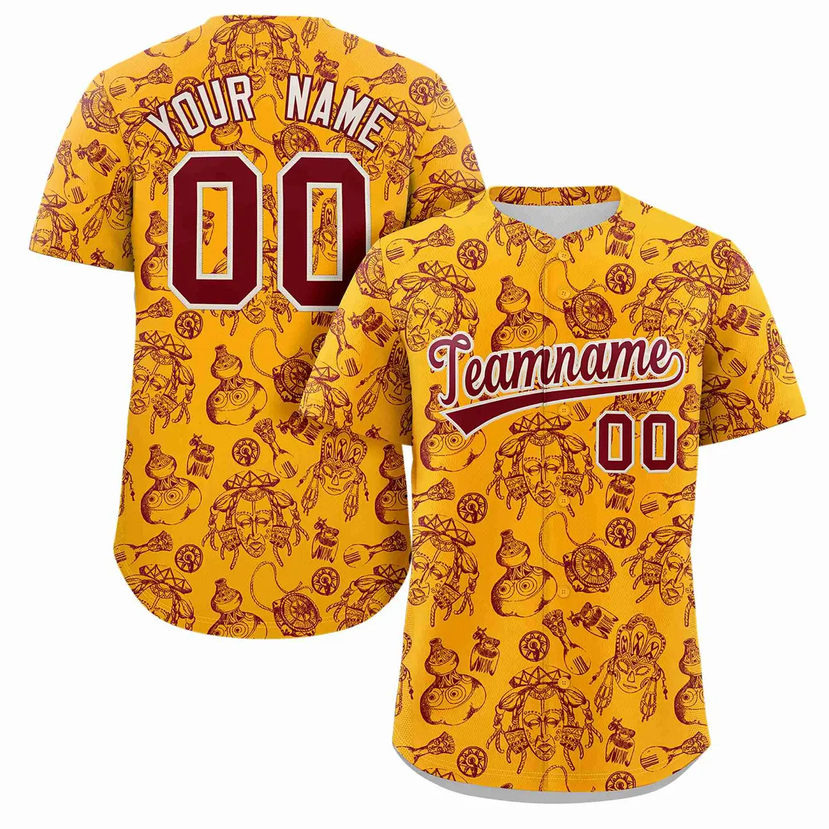 Yellow 3D Graffiti Pattern Baseball Jersey