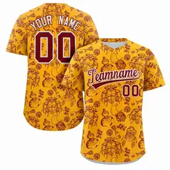 Yellow 3D Graffiti Pattern Baseball Jersey