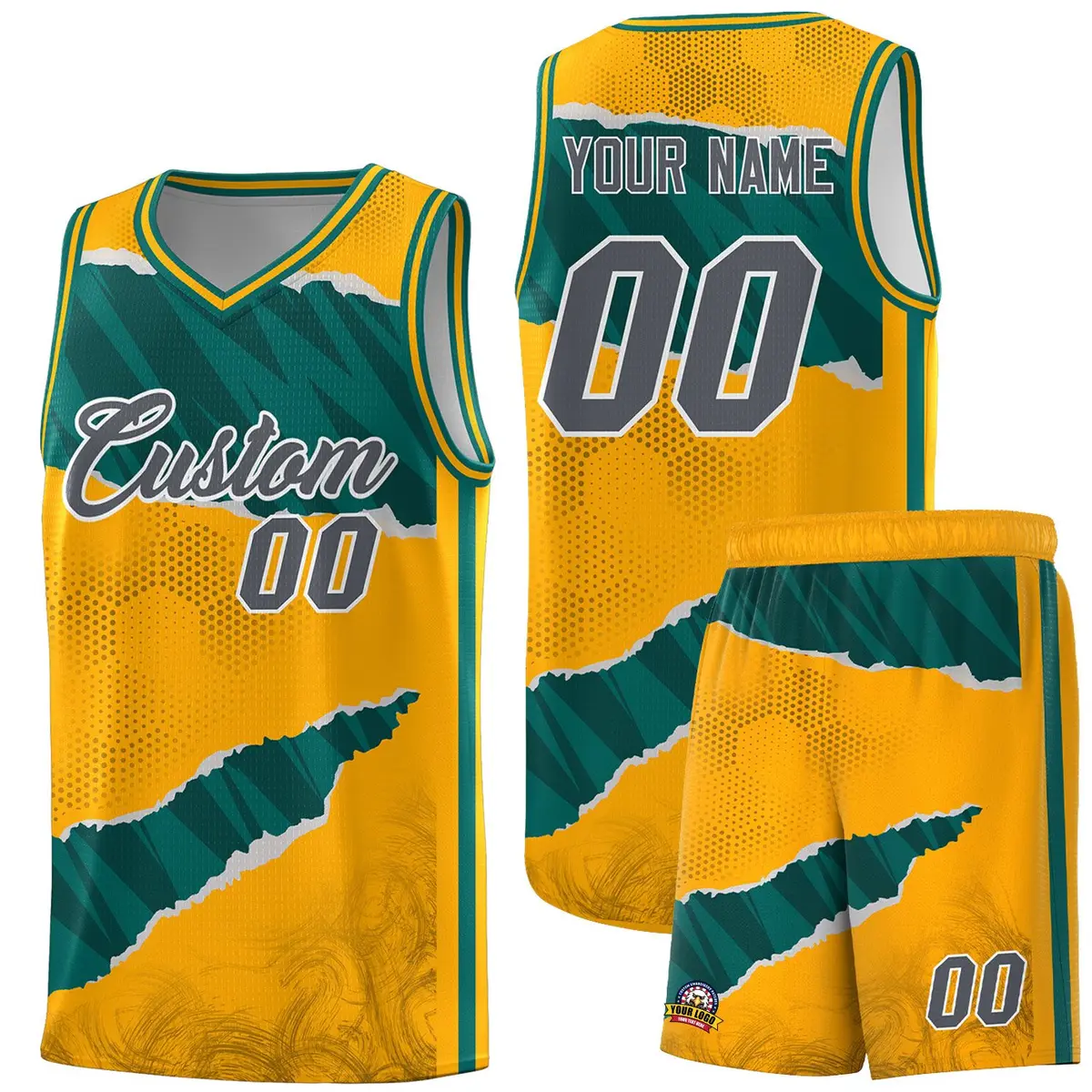 Yellow Aqua-Black Tear Graffiti Basketball Jersey