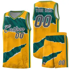 Yellow Aqua-Black Tear Graffiti Basketball Jersey 1