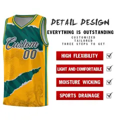 Yellow Aqua-Black Tear Graffiti Basketball Jersey 2