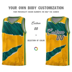 Yellow Aqua-Black Tear Graffiti Basketball Jersey 3