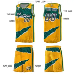 Yellow Aqua-Black Tear Graffiti Basketball Jersey 5