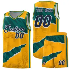 Yellow Aqua-Black Tear Graffiti Basketball Jersey 1