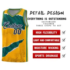 Yellow Aqua-Black Tear Graffiti Basketball Jersey 2