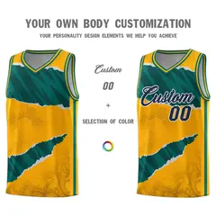 Yellow Aqua-Black Tear Graffiti Basketball Jersey 3
