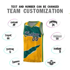 Yellow Aqua-Black Tear Graffiti Basketball Jersey 4