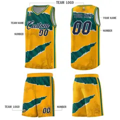 Yellow Aqua-Black Tear Graffiti Basketball Jersey 5