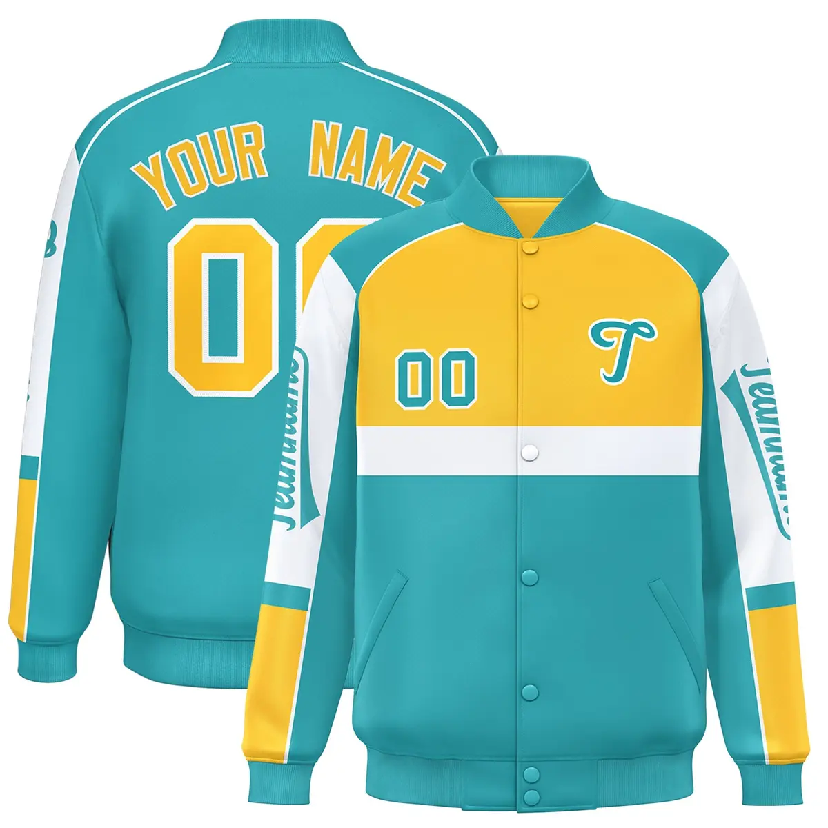 Yellow Aqua Raglan Sleeves Varsity Letterman Jacket