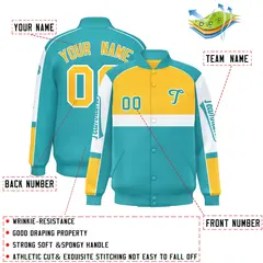 Yellow Aqua Raglan Sleeves Varsity Letterman Jacket 2