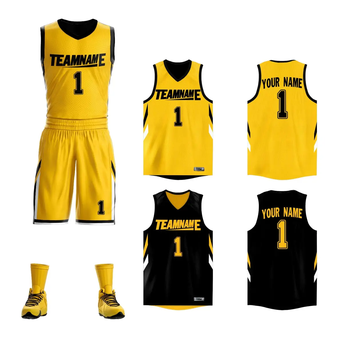Yellow Black Double Side Sportswear Basketball Jersey