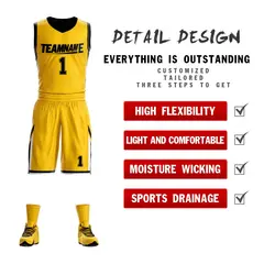 Yellow Black Double Side Sportswear Basketball Jersey 2