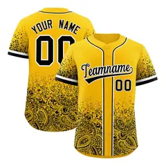 Yellow Black Floral Gradient Full Button Baseball Jersey 1
