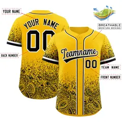Yellow Black Floral Gradient Full Button Baseball Jersey 2