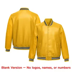 Yellow Black Full-Snap Faux Leather Varsity Letterman Jacket 6