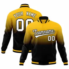 Yellow Black Gradient Full-Snap Varsity Letterman Jacket