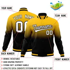 Yellow Black Gradient Full-Snap Varsity Letterman Jacket 2
