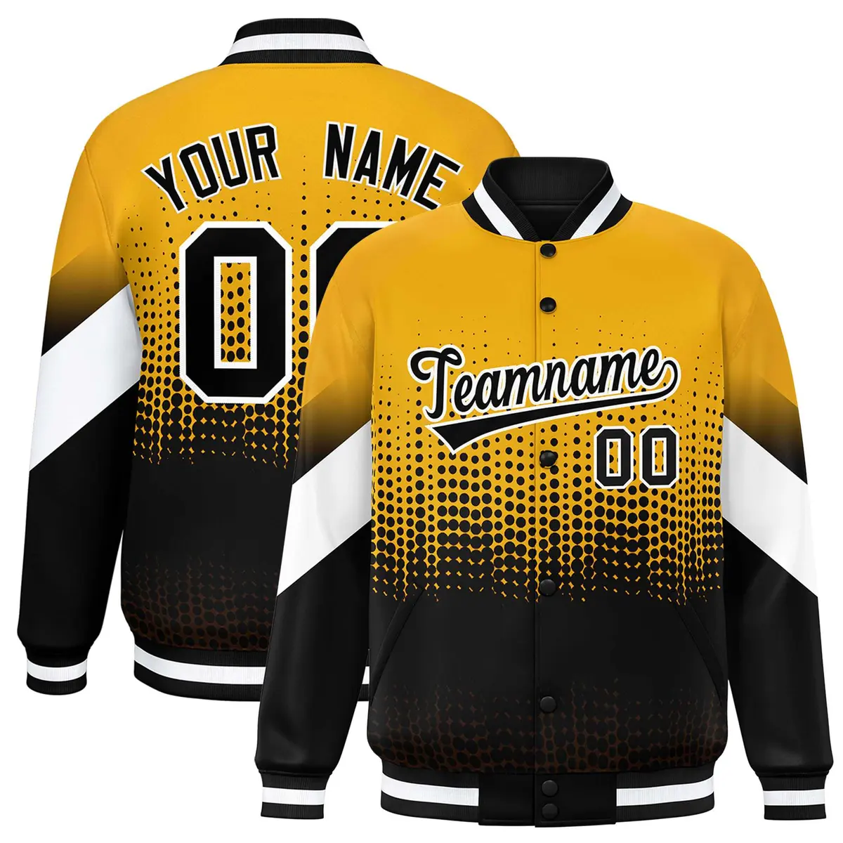 Yellow Black Gradient Polka Dot Varsity Letterman Jacket