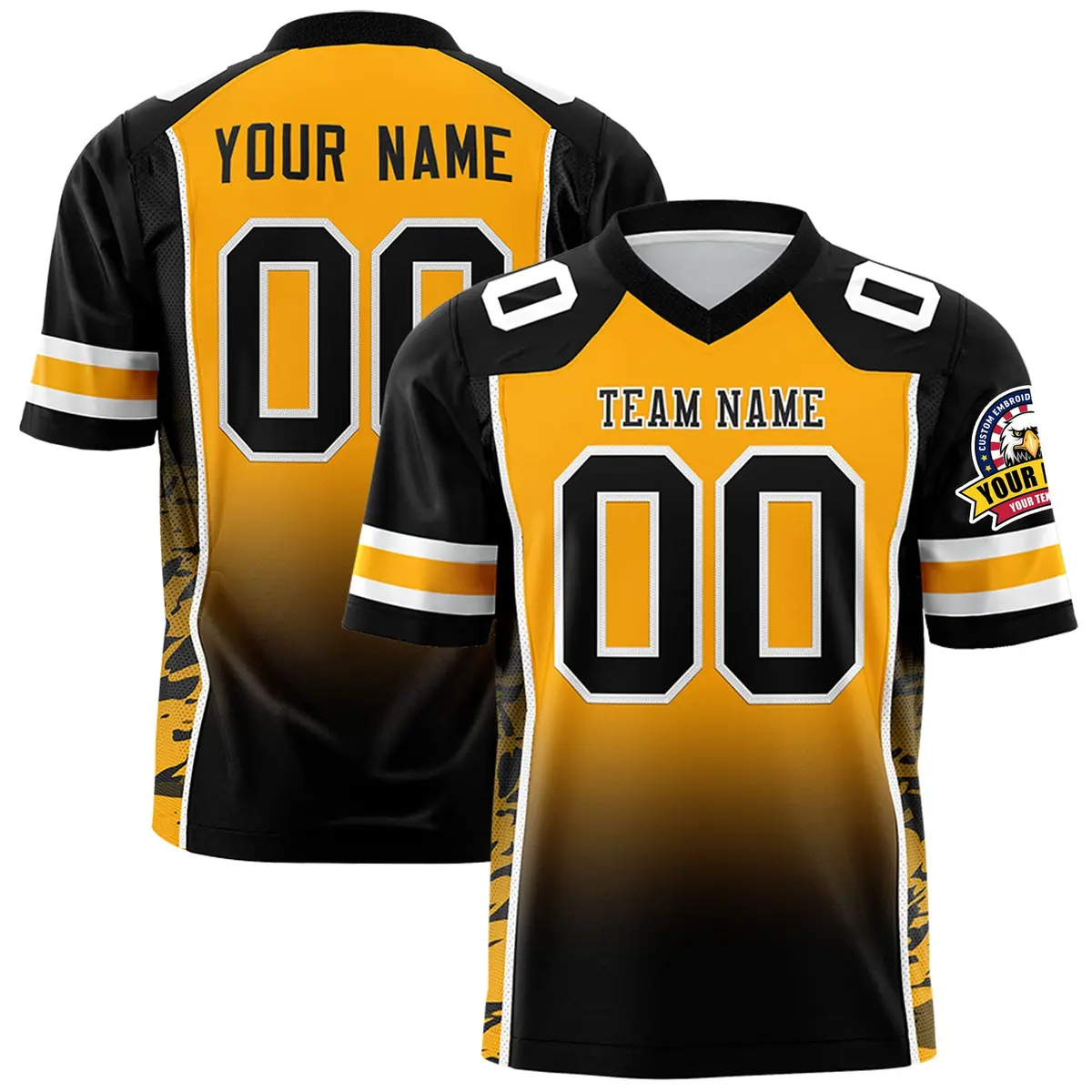 Yellow Black Gradient Side Pattern Authentic Football Jersey
