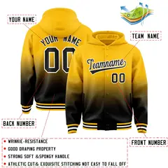 Yellow Black Gradient Varsity Full-Snap Letterman Jacket Hoodie 4