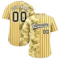 Yellow Black Hawaii Tropical Flower Stripe Baseball Jersey