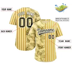 Yellow Black Hawaii Tropical Flower Stripe Baseball Jersey 2