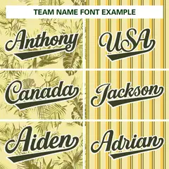 Yellow Black Hawaii Tropical Flower Stripe Baseball Jersey 3