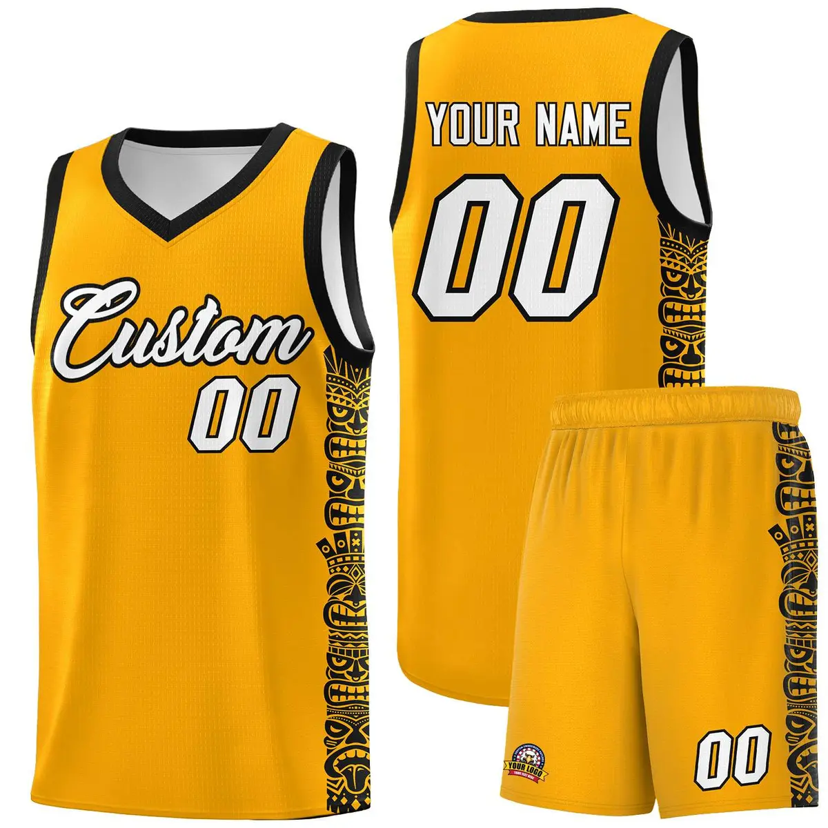 Yellow Black Indians Pattern Basketball Uniform Jersey